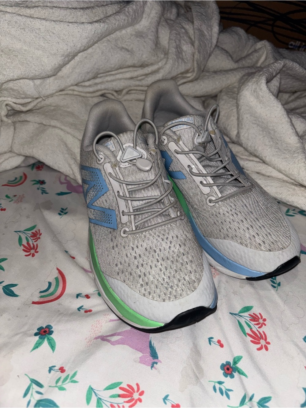 New Balance girls Running Sneakers with Blue and Green Trim